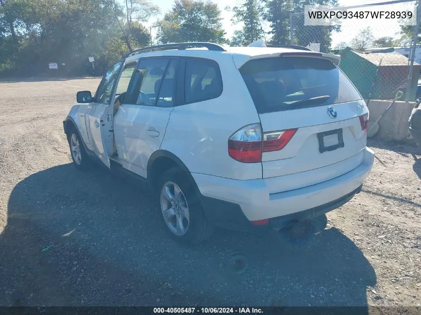 2007 BMW X3 3.0Si VIN: WBXPC93487WF28939 Lot: 40505487