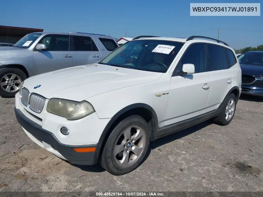 2007 BMW X3 3.0Si VIN: WBXPC93417WJ01891 Lot: 40529764