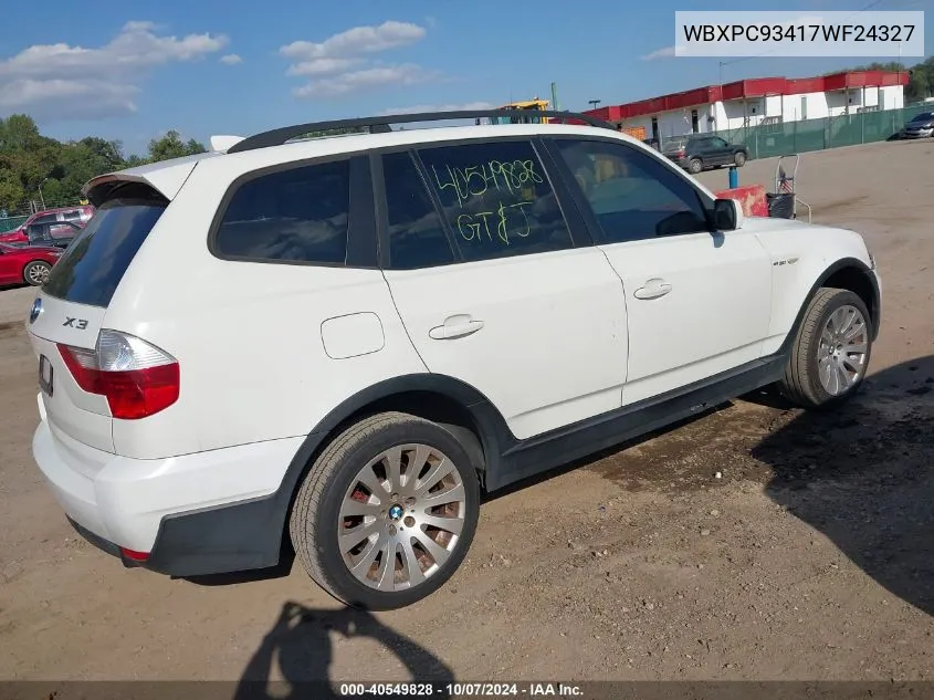 2007 BMW X3 3.0Si VIN: WBXPC93417WF24327 Lot: 40549828