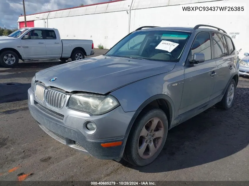 2007 BMW X3 3.0Si VIN: WBXPC93437WF26385 Lot: 40685279