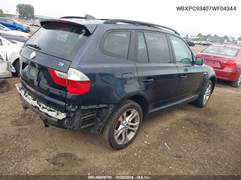 2007 BMW X3 3.0Si VIN: WBXPC93407WF04344 Lot: 40689750