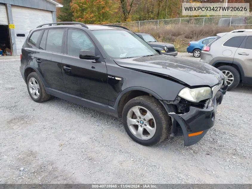 2007 BMW X3 3.0Si VIN: WBXPC93427WF20626 Lot: 40735945