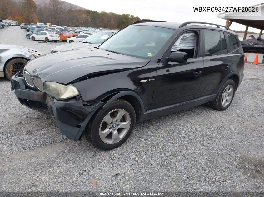 2007 BMW X3 3.0Si VIN: WBXPC93427WF20626 Lot: 40735945