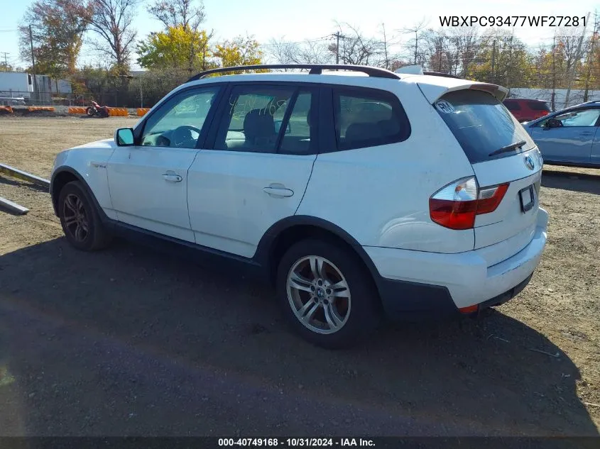 2007 BMW X3 3.0Si VIN: WBXPC93477WF27281 Lot: 40749168