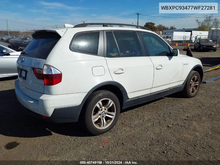 2007 BMW X3 3.0Si VIN: WBXPC93477WF27281 Lot: 40749168