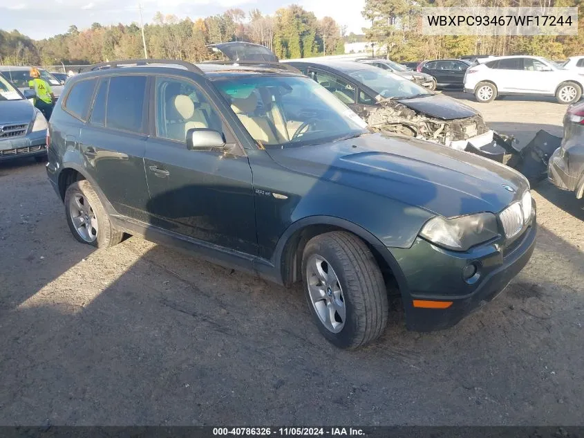 2007 BMW X3 3.0Si VIN: WBXPC93467WF17244 Lot: 40786326