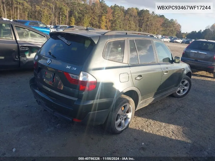 2007 BMW X3 3.0Si VIN: WBXPC93467WF17244 Lot: 40786326