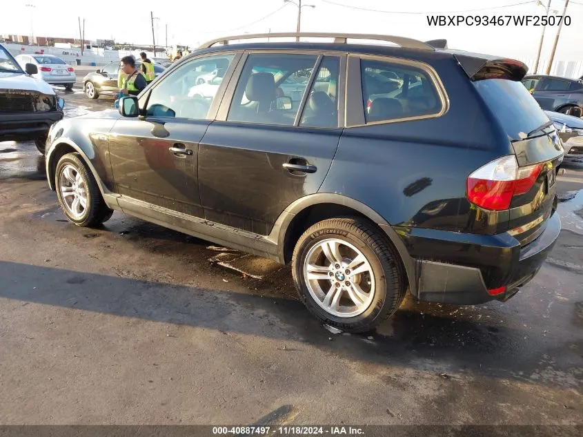 2007 BMW X3 3.0Si VIN: WBXPC93467WF25070 Lot: 40887497