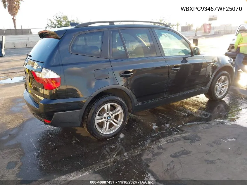 2007 BMW X3 3.0Si VIN: WBXPC93467WF25070 Lot: 40887497