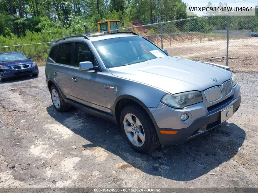 2008 BMW X3 3.0Si VIN: WBXPC93448WJ04964 Lot: 39424520