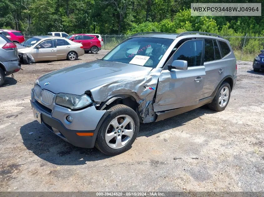 2008 BMW X3 3.0Si VIN: WBXPC93448WJ04964 Lot: 39424520