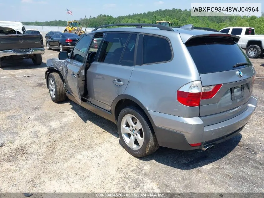 2008 BMW X3 3.0Si VIN: WBXPC93448WJ04964 Lot: 39424520