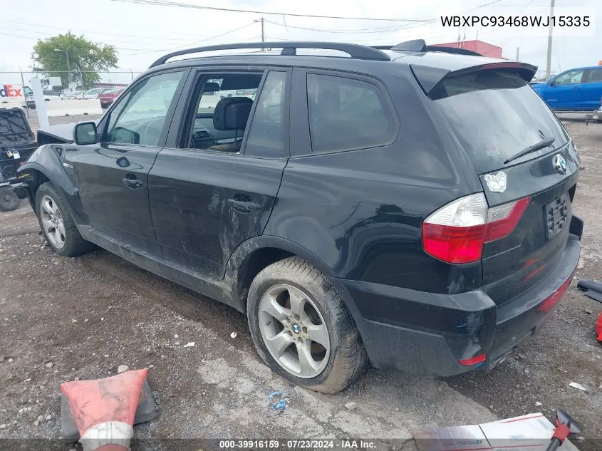 2008 BMW X3 3.0Si VIN: WBXPC93468WJ15335 Lot: 39916159