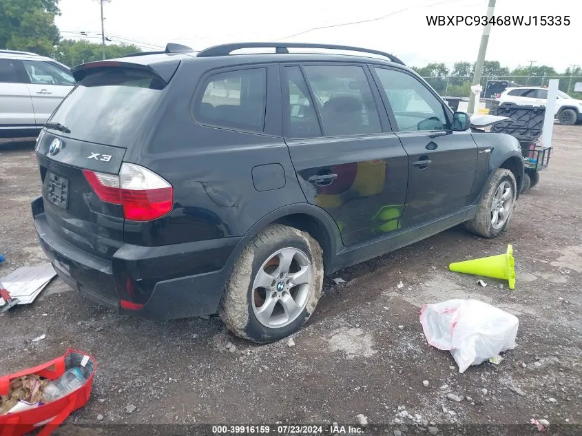 2008 BMW X3 3.0Si VIN: WBXPC93468WJ15335 Lot: 39916159