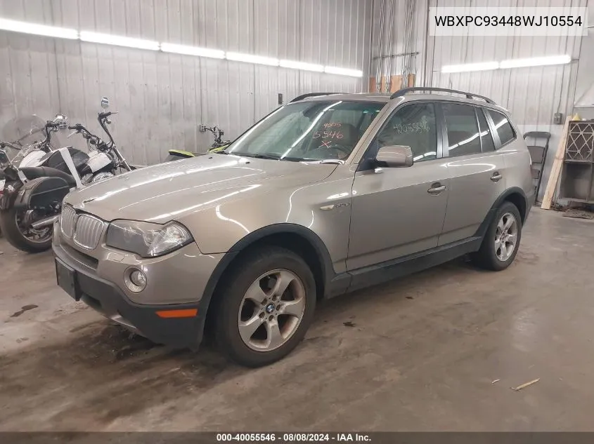 2008 BMW X3 3.0Si VIN: WBXPC93448WJ10554 Lot: 40055546