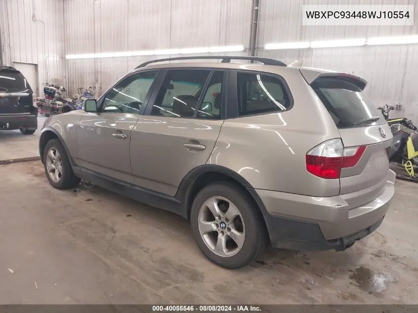 2008 BMW X3 3.0Si VIN: WBXPC93448WJ10554 Lot: 40055546