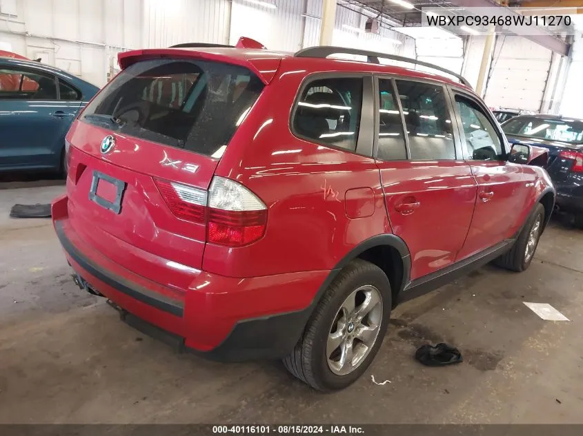 2008 BMW X3 3.0Si VIN: WBXPC93468WJ11270 Lot: 40116101