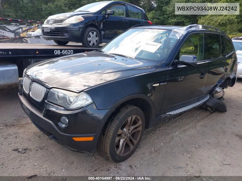 2008 BMW X3 3.0Si VIN: WBXPC93408WJ24242 Lot: 40154997