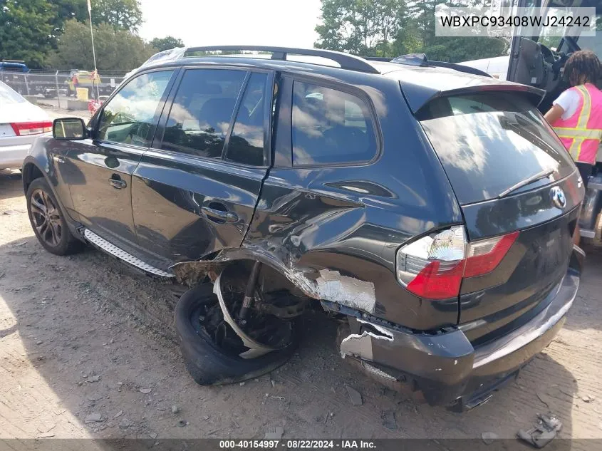 2008 BMW X3 3.0Si VIN: WBXPC93408WJ24242 Lot: 40154997