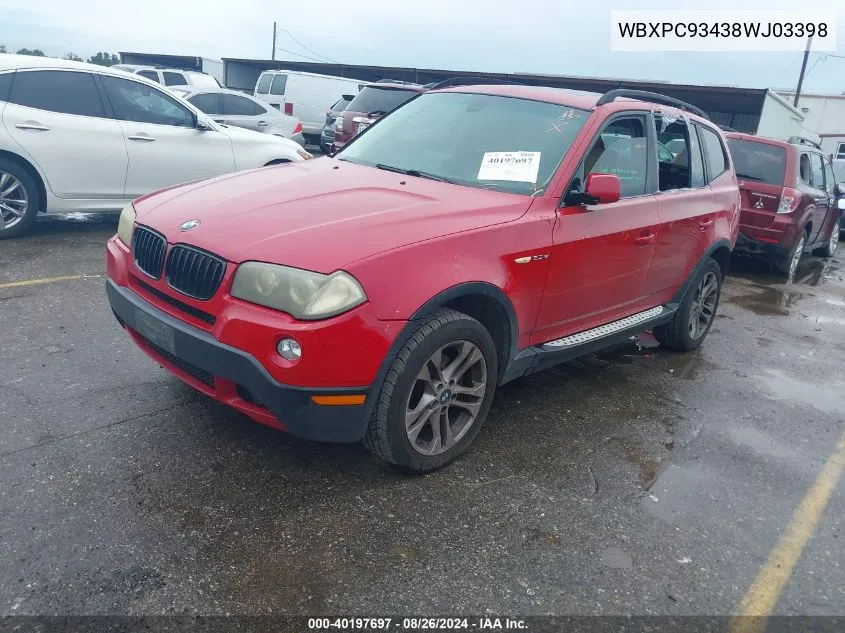 WBXPC93438WJ03398 2008 BMW X3 3.0Si