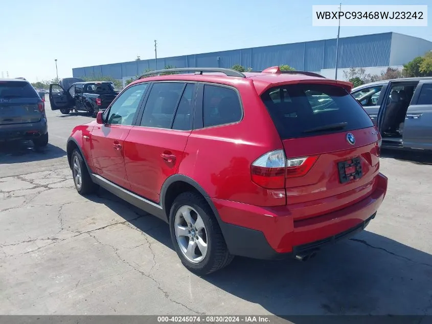 2008 BMW X3 3.0Si VIN: WBXPC93468WJ23242 Lot: 40245074