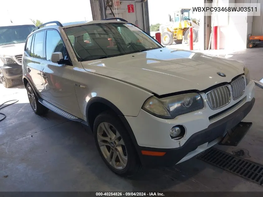 2008 BMW X3 3.0Si VIN: WBXPC93468WJ03511 Lot: 40254826