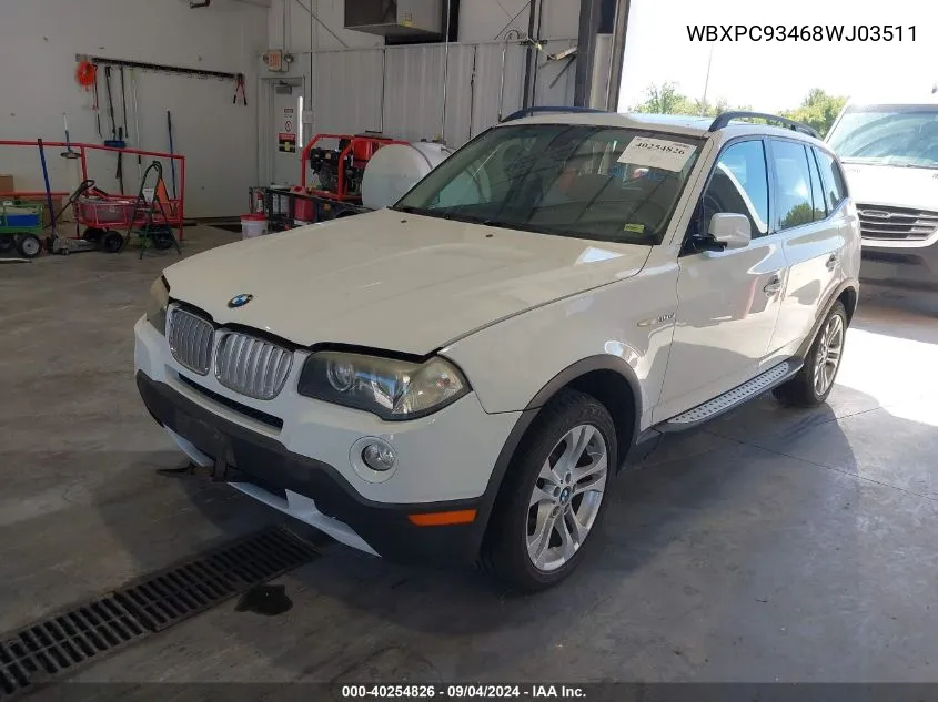 2008 BMW X3 3.0Si VIN: WBXPC93468WJ03511 Lot: 40254826