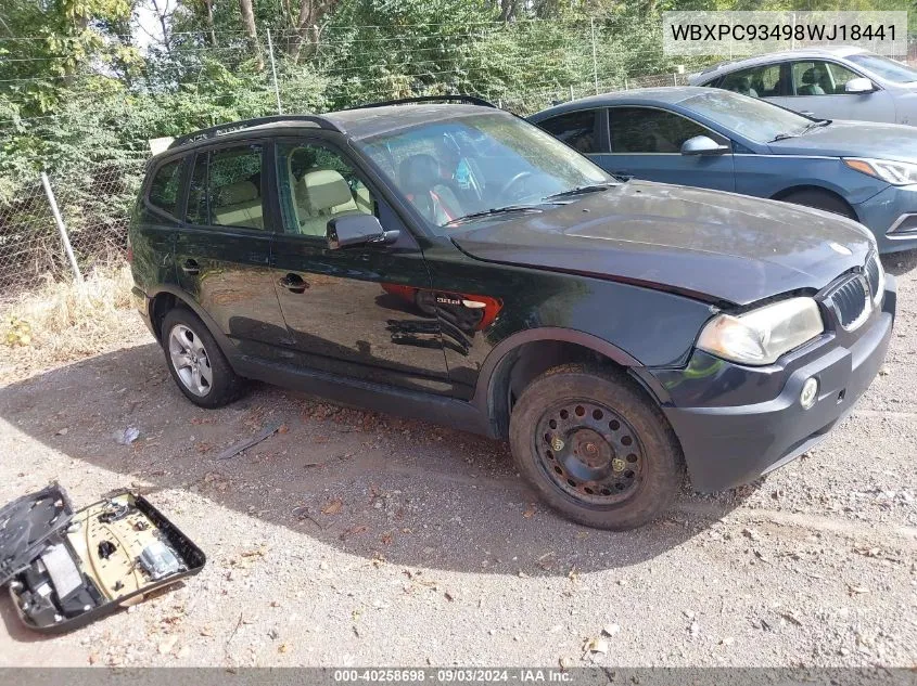 2008 BMW X3 3.0Si VIN: WBXPC93498WJ18441 Lot: 40258698