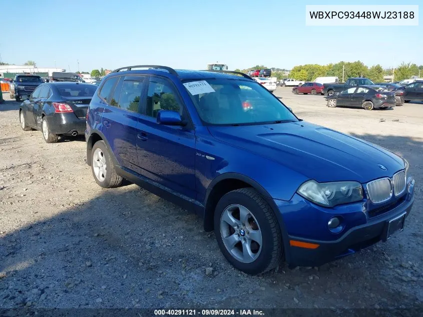 2008 BMW X3 3.0Si VIN: WBXPC93448WJ23188 Lot: 40291121