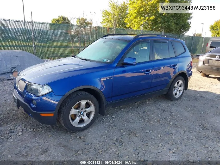 2008 BMW X3 3.0Si VIN: WBXPC93448WJ23188 Lot: 40291121