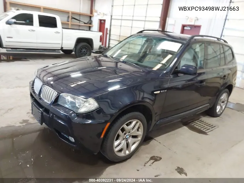 2008 BMW X3 3.0Si VIN: WBXPC93498WJ21663 Lot: 40392231