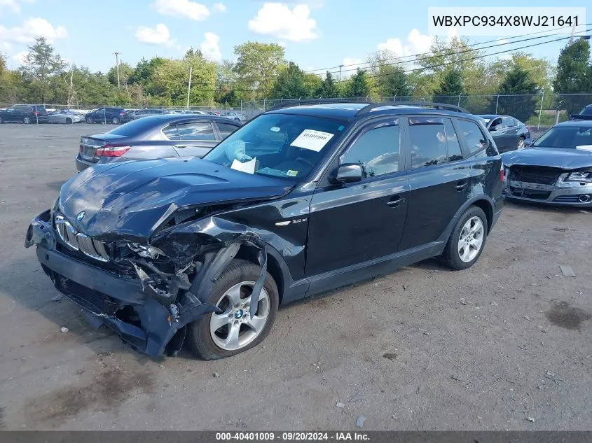 2008 BMW X3 3.0Si VIN: WBXPC934X8WJ21641 Lot: 40401009