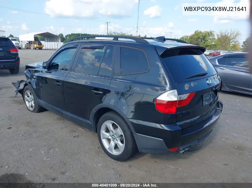 2008 BMW X3 3.0Si VIN: WBXPC934X8WJ21641 Lot: 40401009