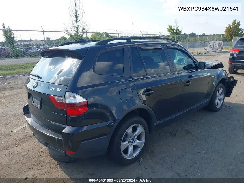 2008 BMW X3 3.0Si VIN: WBXPC934X8WJ21641 Lot: 40401009