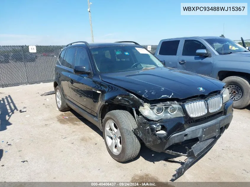 2008 BMW X3 3.0Si VIN: WBXPC93488WJ15367 Lot: 40406437