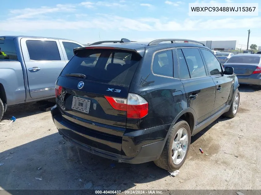 2008 BMW X3 3.0Si VIN: WBXPC93488WJ15367 Lot: 40406437