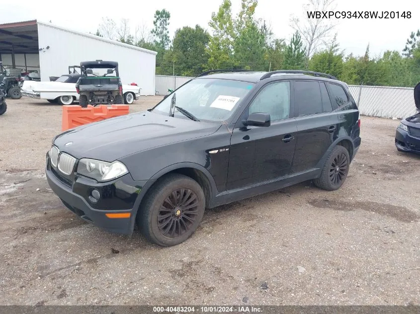 2008 BMW X3 3.0Si VIN: WBXPC934X8WJ20148 Lot: 40483204