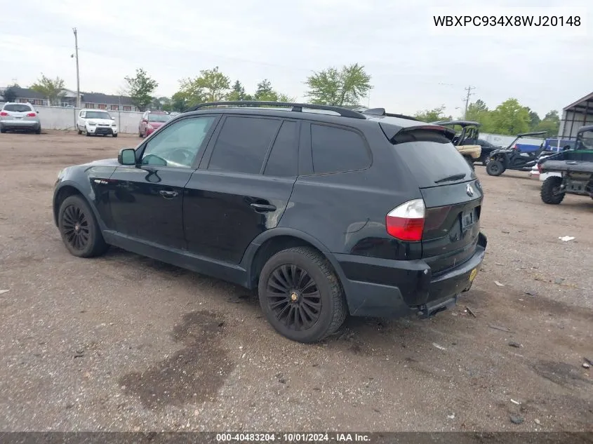 WBXPC934X8WJ20148 2008 BMW X3 3.0Si