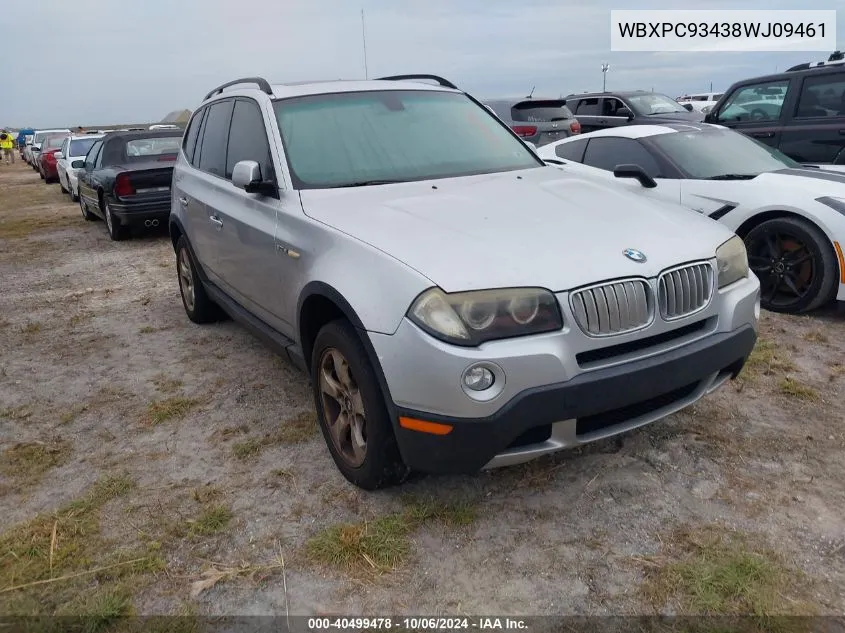 2008 BMW X3 3.0Si VIN: WBXPC93438WJ09461 Lot: 40499478