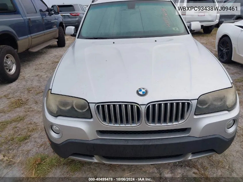 2008 BMW X3 3.0Si VIN: WBXPC93438WJ09461 Lot: 40499478