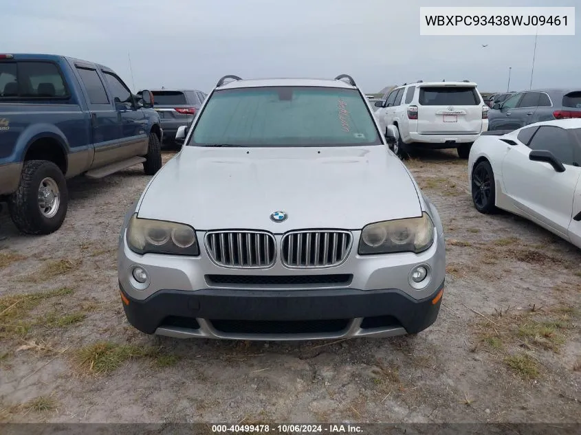 2008 BMW X3 3.0Si VIN: WBXPC93438WJ09461 Lot: 40499478