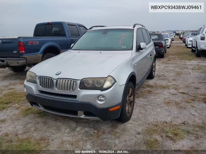 2008 BMW X3 3.0Si VIN: WBXPC93438WJ09461 Lot: 40499478