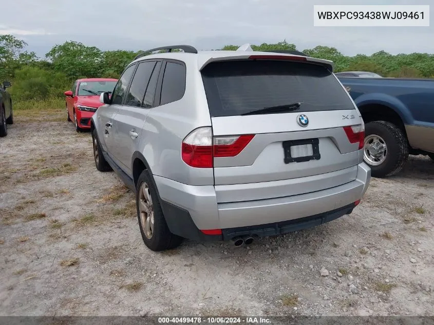 2008 BMW X3 3.0Si VIN: WBXPC93438WJ09461 Lot: 40499478