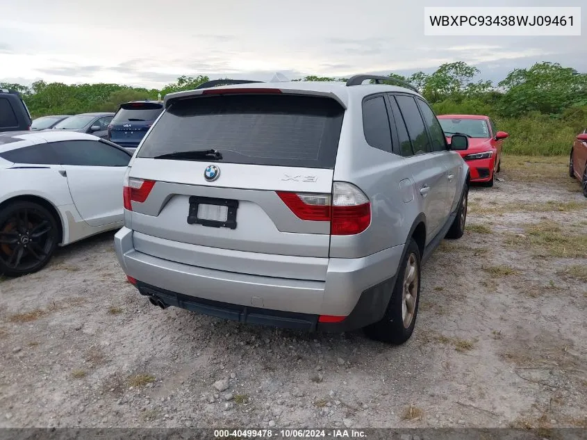 2008 BMW X3 3.0Si VIN: WBXPC93438WJ09461 Lot: 40499478