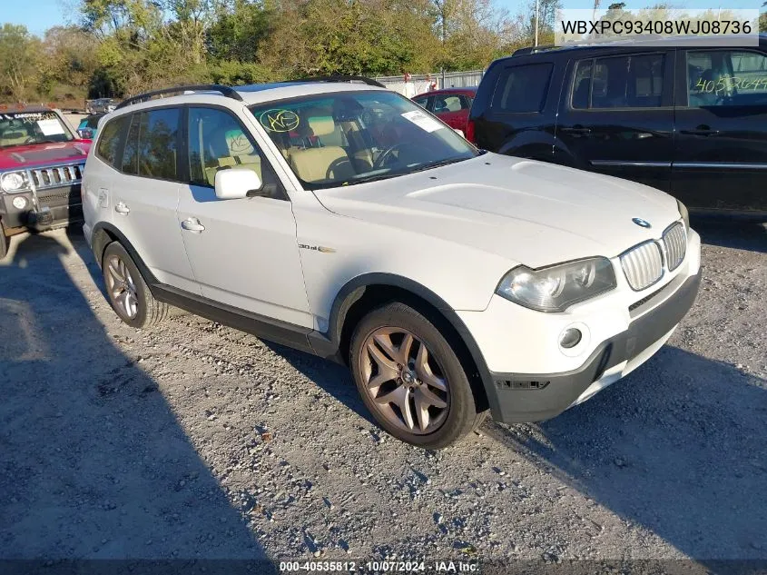 2008 BMW X3 3.0Si VIN: WBXPC93408WJ08736 Lot: 40535812