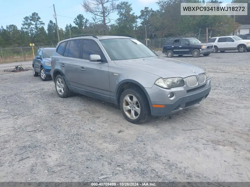 2008 BMW X3 3.0Si VIN: WBXPC93418WJ18272 Lot: 40709499