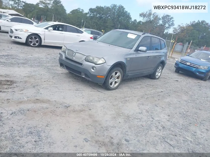 2008 BMW X3 3.0Si VIN: WBXPC93418WJ18272 Lot: 40709499