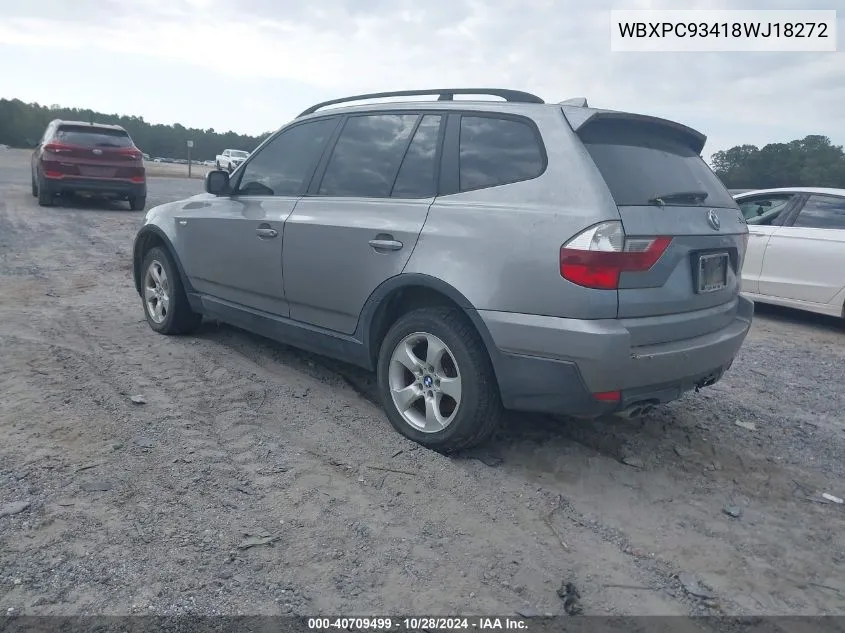 2008 BMW X3 3.0Si VIN: WBXPC93418WJ18272 Lot: 40709499