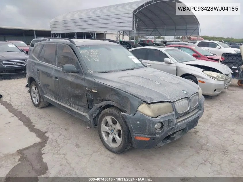 2008 BMW X3 3.0Si VIN: WBXPC93428WJ04185 Lot: 40745016