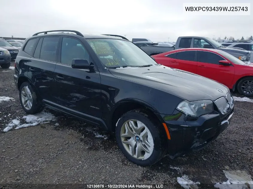 2009 BMW X3 VIN: WBXPC93439WJ25743 Lot: 12130875